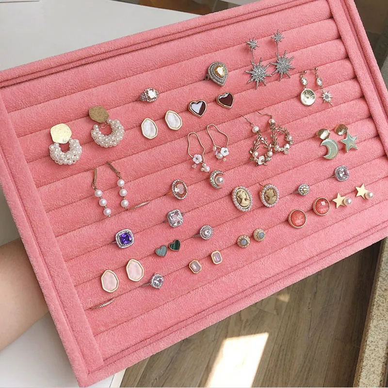 New Big Size Pink Ring Jewelry Display Organizer Case Tray Holder Necklace Earrings Storage Box Showcase Jewelry Stand Holder