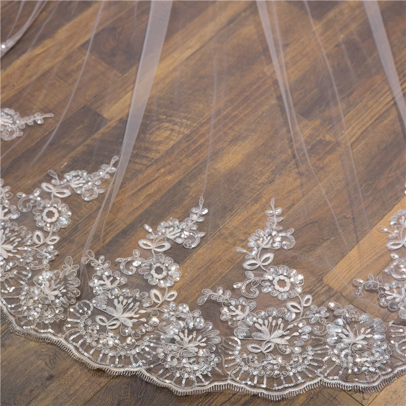 New Arrival Lace Sequin Wedding Veils 3 Meter Bridal Veil Wedding Accesorios Bridal Headwear Novia Velos Voile Wesele With Comb