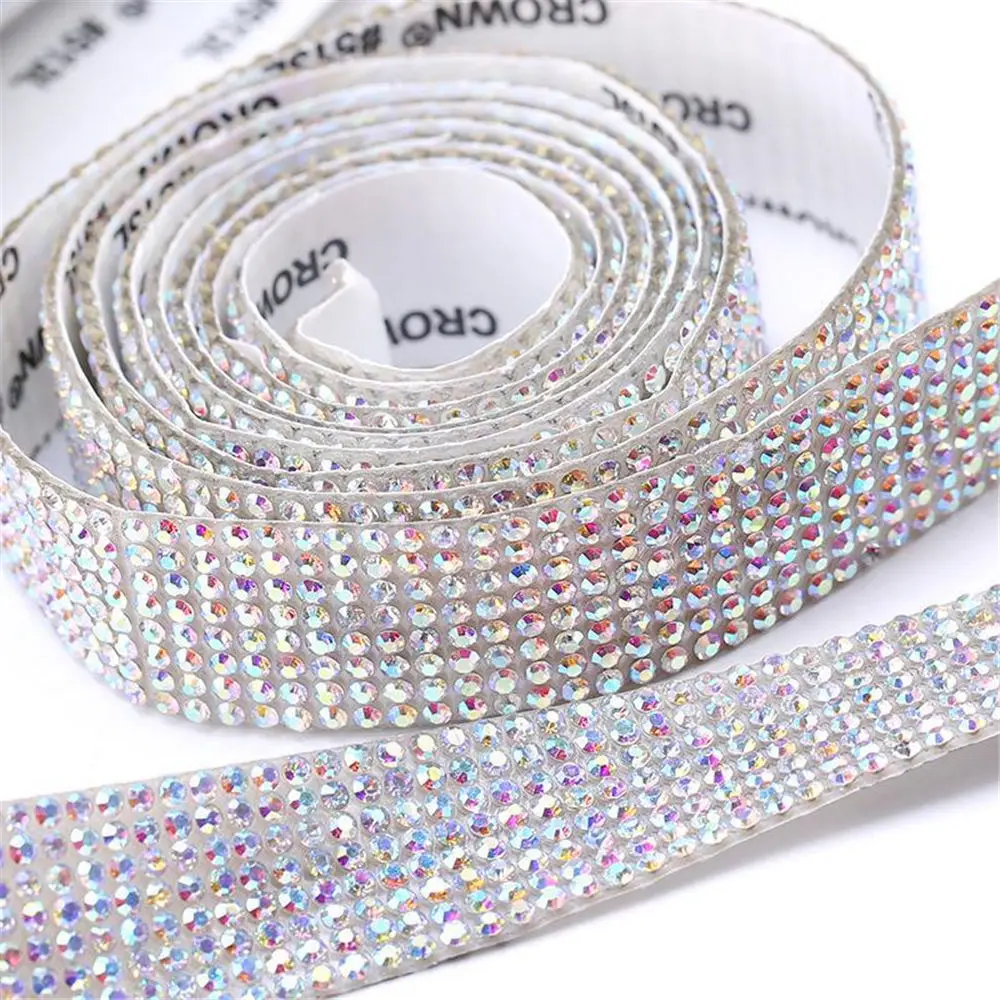 High Quality Crystal White AB Color Self-adhesive Shiny Rhinestone Chain Tape For DIY Shoes Bags Clothing Home Decoration