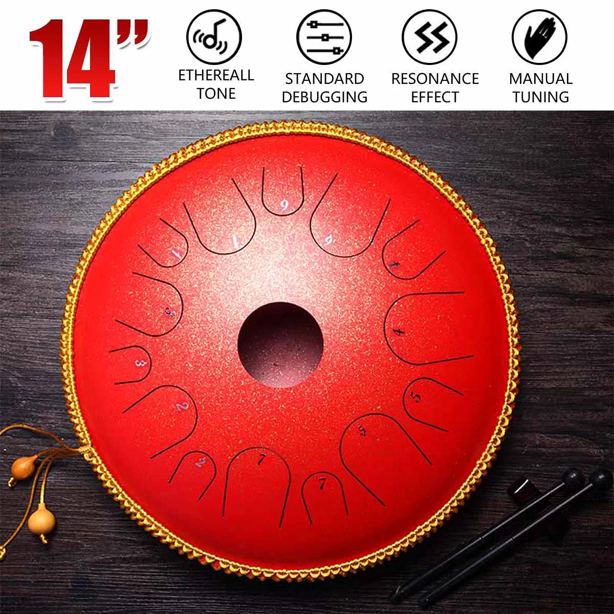 

14inch Drums Upgraded Professional 14 Notes Brass Carrying Bag Hand Drum Percussion Musical Instruments Gifts