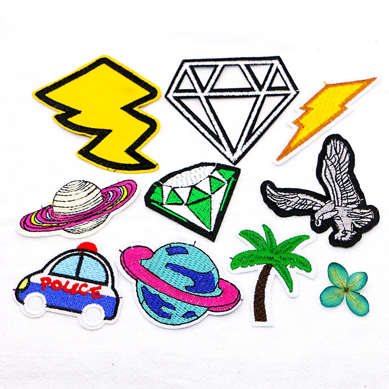 

Eagle Police Coconut Tree Diamond Lightning Planet Icon Embroidery Applique Patch For Clothing DIY Iron on Badge on the Backpack