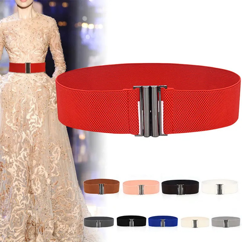 Wide Elastic Belt Solid Color Corset Belt Metal Buckle Lady Fashion Cummerbands Stretch Cinch Waistband Women Waist Belt 2021