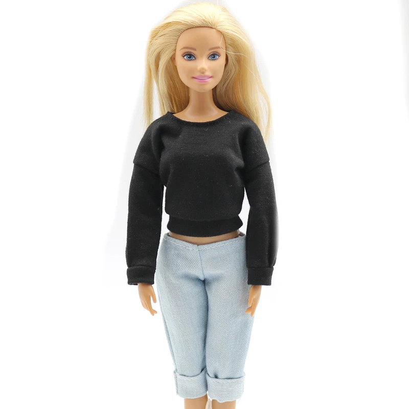 1/6 Doll Clothes Long-sleeved Sweater Pants Denim Grid Daily Wear Accessories Dress Up for Barbie Girl Gift