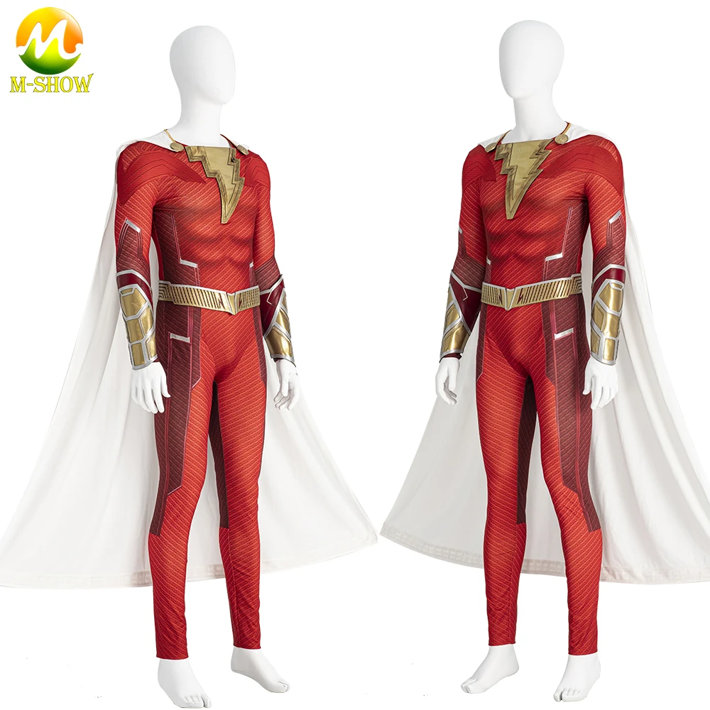 

Superhero Billy Batson Cosplay Costume Jumpsuit with Cape Men Outfit for Halloween Carnival Party Custom Made