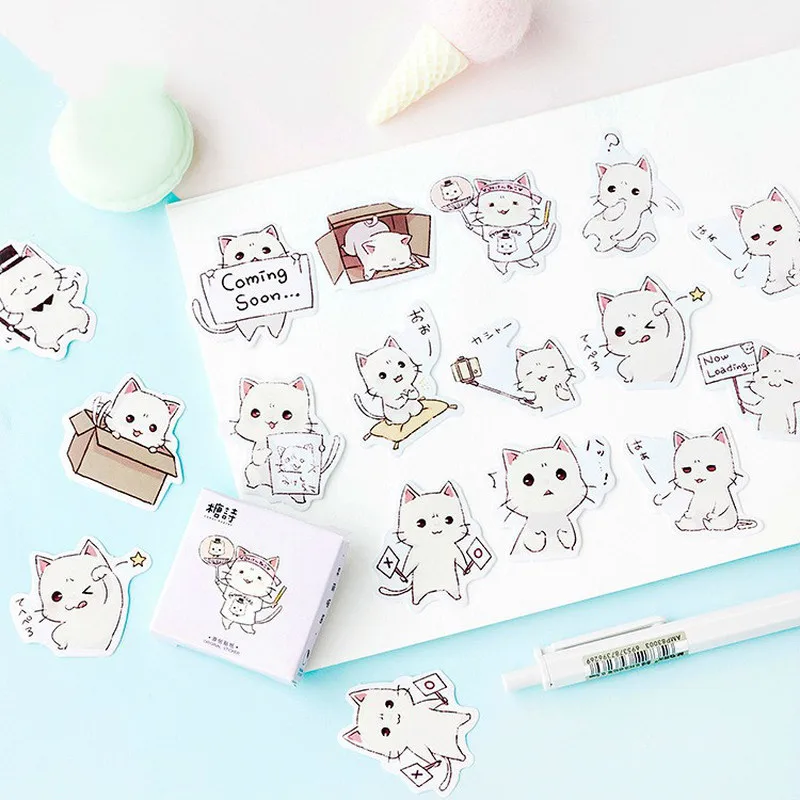 45pcs/box Cute Cat Stationery Sticker Kawaii Planner Scrapbooking Memo Stickers Children Gift School Supplies