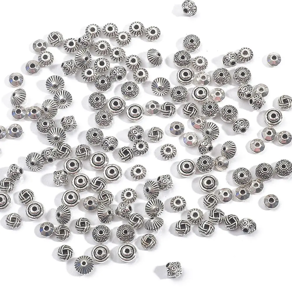 30/50pcs 6/7mm Tibetan Antique Silver Plated Metal Beads Pattern Spacer Beads For Jewelry Making DIY Bracelet Nekclace