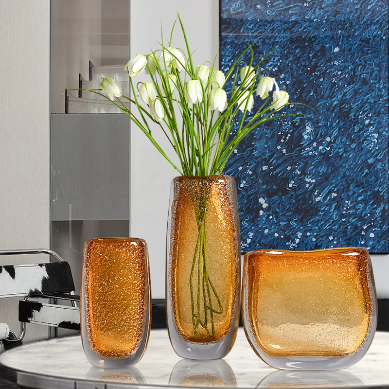 Simple and modern creative glass vase light luxury glass craft decoration living room porch flower arrangement