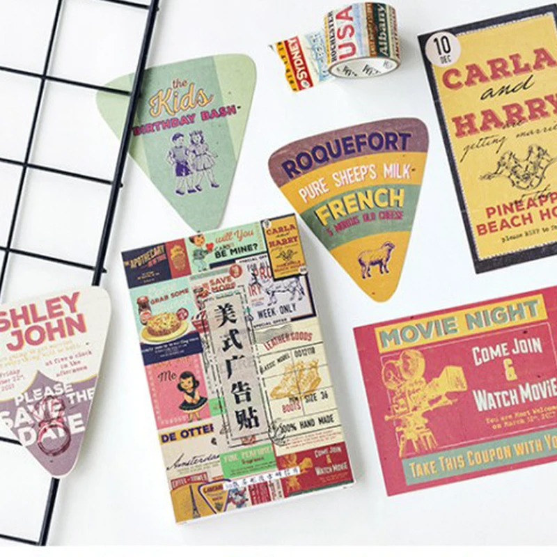 30pcs/pack Retro Creative American Advertising Stickers Boxed Message Postcard Material Escolar Decoracion Aesthetic