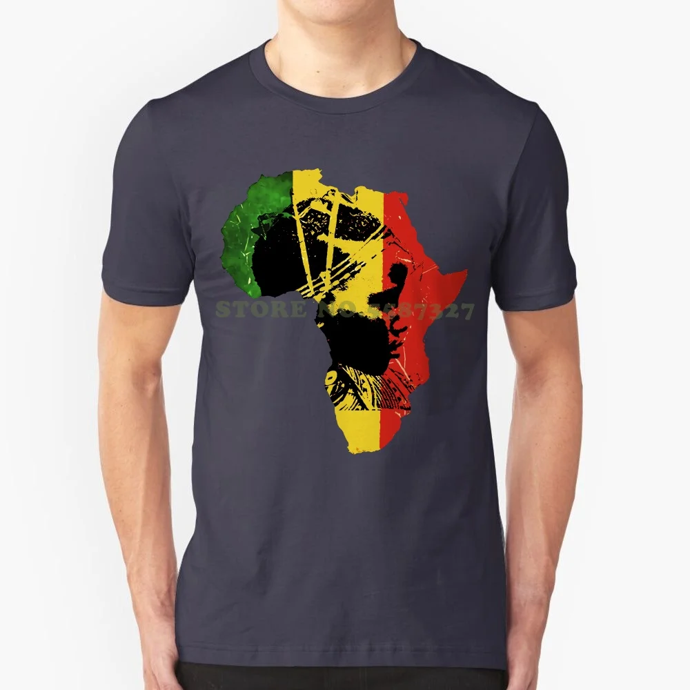 Round Collar Tee Shirts Hipster Tee Shirt Homme Africa T Shirt African Map Cotton Tee Black History Haile Selassie I Jah Summer