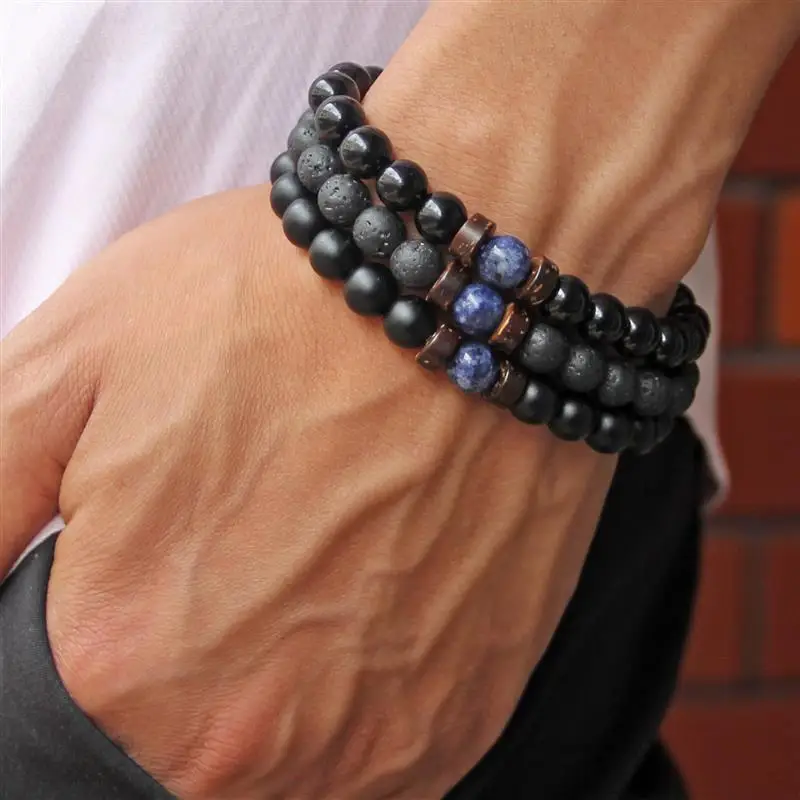 Beads Bracelet for Men Natural Volcanic Stone Bead Tibetan Buddha chakra Lava Stone Diffuser Bracelets Men Fashion New Jewelry