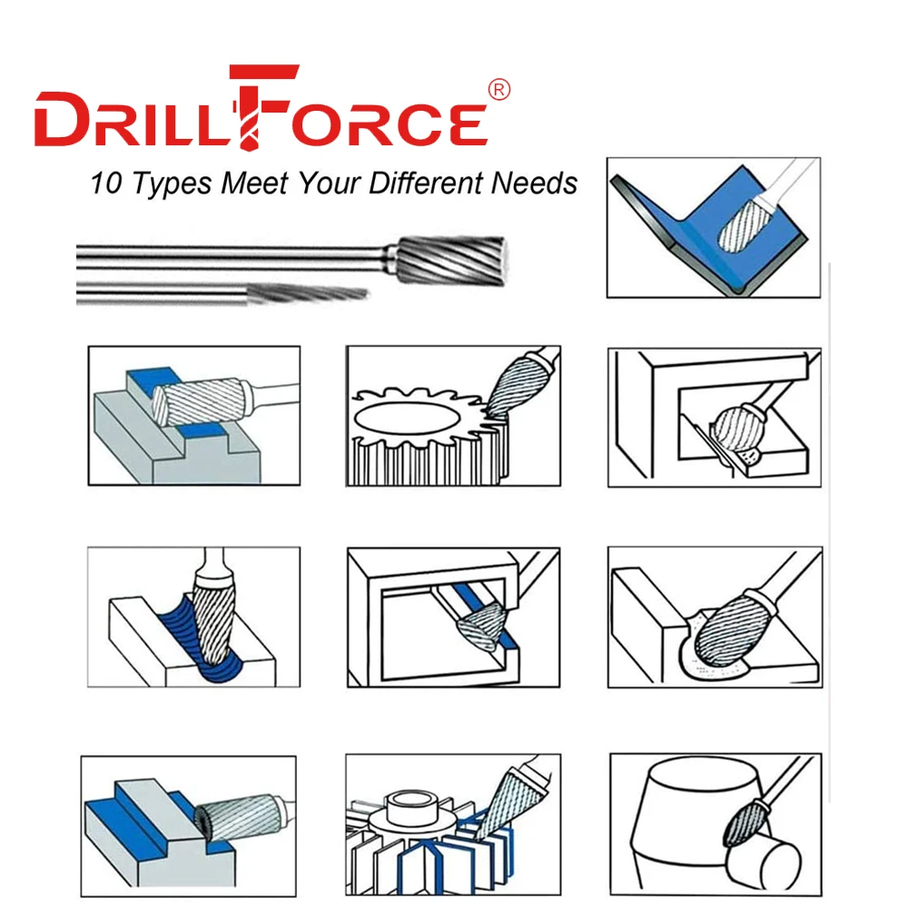 Drillforce 3x3 مللي متر كربيد التنغستن قاطعة المطحنة أداة دوارة لدغ نك النقش جلخ سَحْبِ الفِلِزَّاتِ أدوات تلميع الطحن