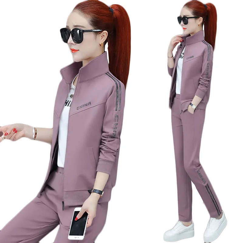 

High-End Lady Clothes Set 3 Piece Set Women Long Sleeves Tops Korean Fashion Student Loose Spring Autumn Sports Suit Female 1852