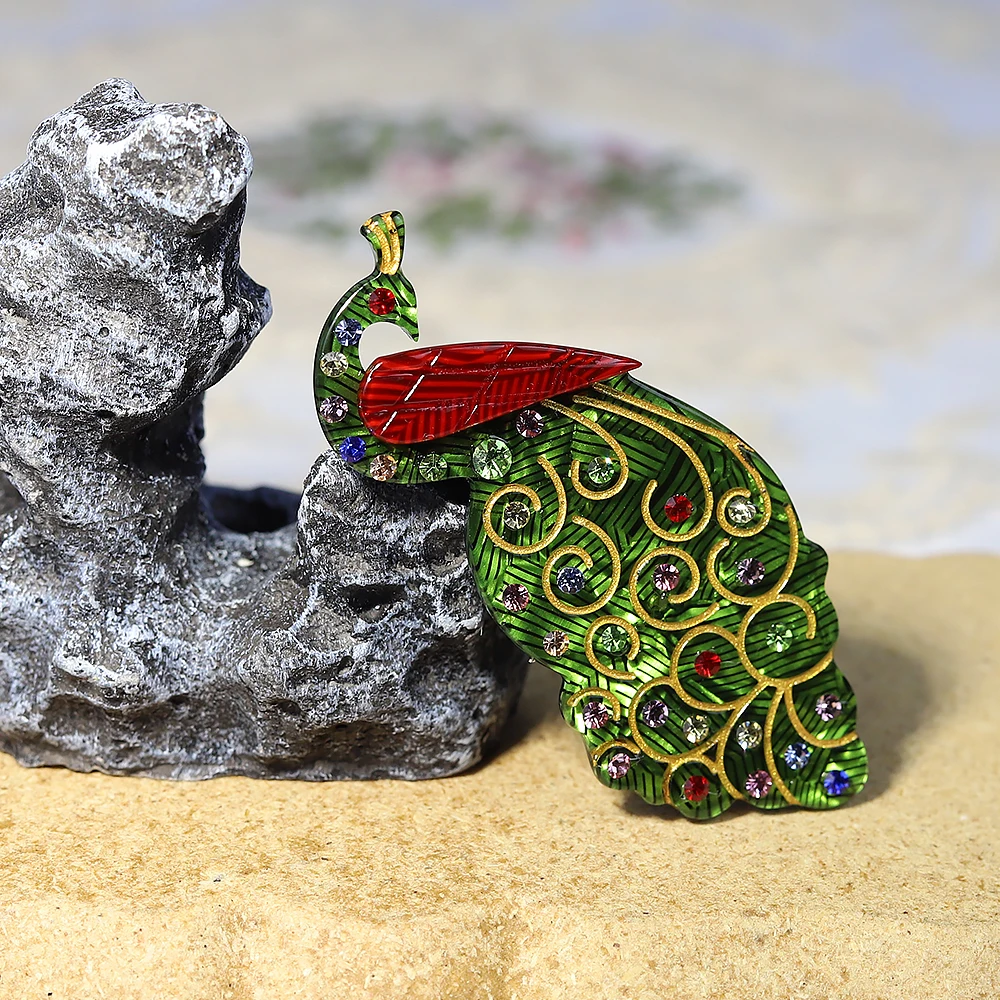 Handmade Arcylic Rhinestone Peacock Brooches For Women Kids Beauty Bird Party Casual Brooch Pin Clothes Accessoris