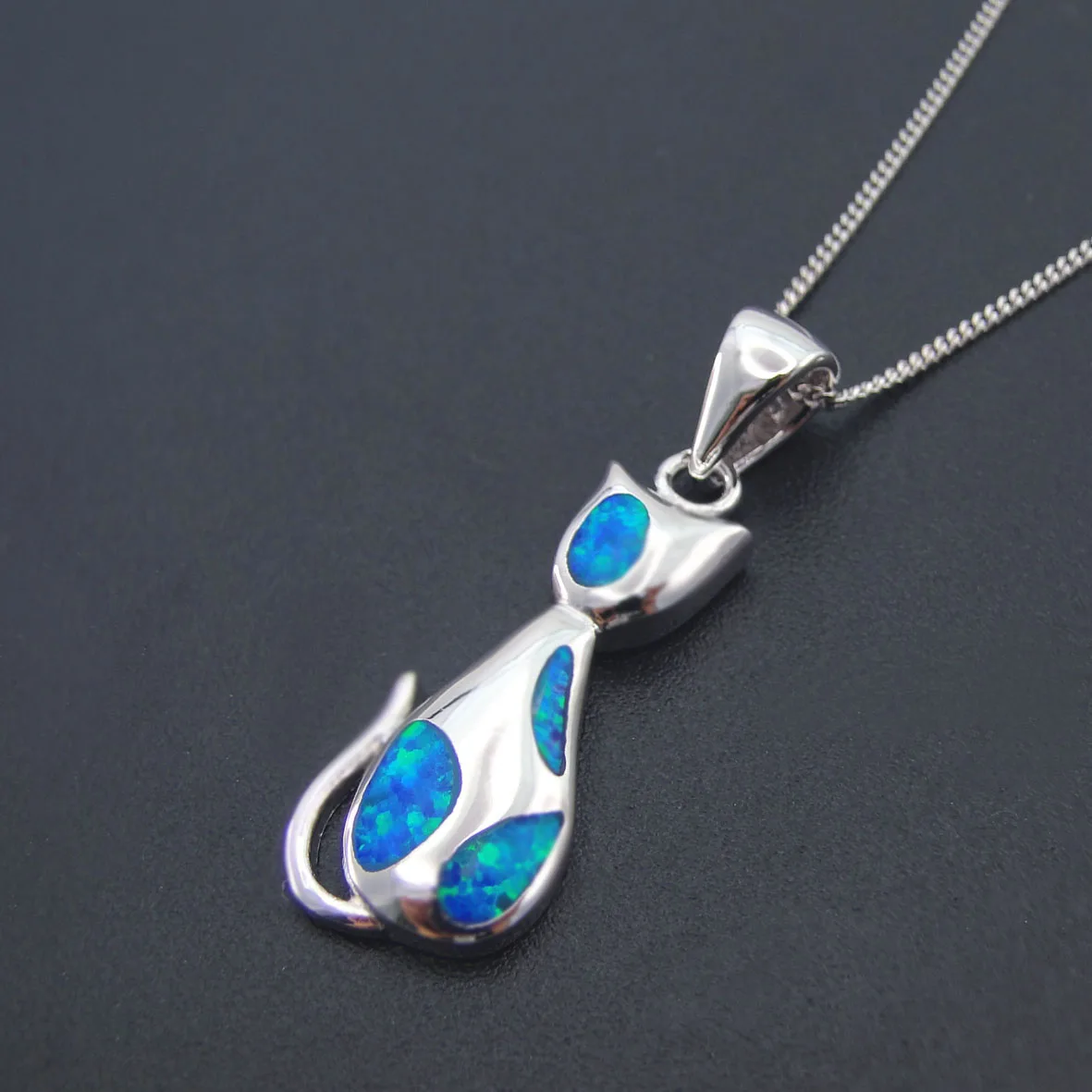 Pendentif en pierre opale bleue, joli pendentif pour mariage féminin, plaqué argent