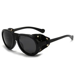 Occhiali da sole polarizzati per donna uomo occhiali da vista rotondi in pelle Steampunk occhiali di lusso Vintage Designer di marca Oculos UV400 Gafas