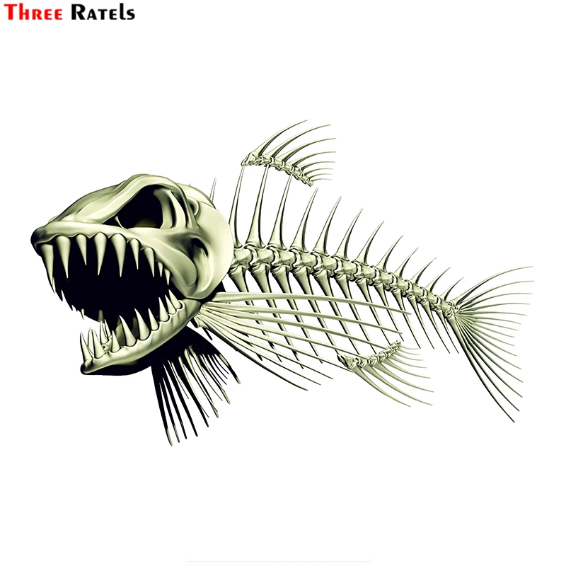 Three Ratels FTC-883# 18cmx11.7cm Scary Skeleton Fish Fishing Car Sticker Decals 3D Car Styling Motorcycle Car Decal Accessories