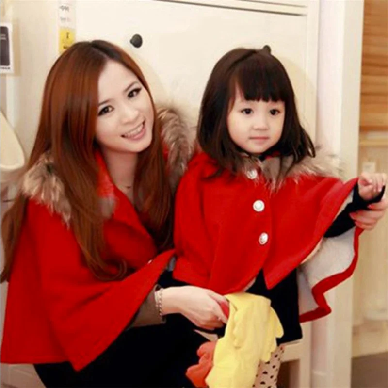 Toddler kids Girls 'clothes hooded fur collar cape woolen outerwear for children girls' clothing outfits Korean warm shawl coats