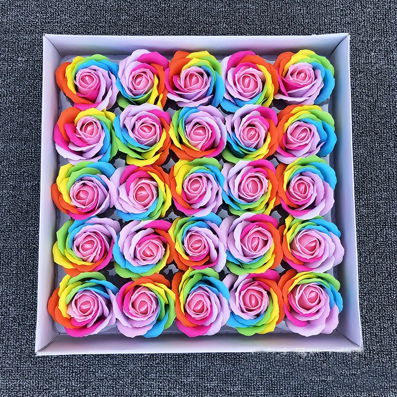 

Valentine's day colorful rose soap flower head diy bouquet gift box making eternal soap flower rainbow rose