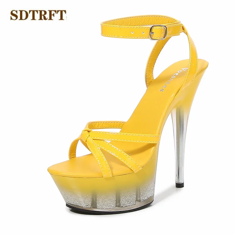 SDTRFT Buckle PINK Stilettos 15cm Thin Heels Sequins Platform diamond Tassels SM sandals shoes woman Wedding pumps zapatos mujer