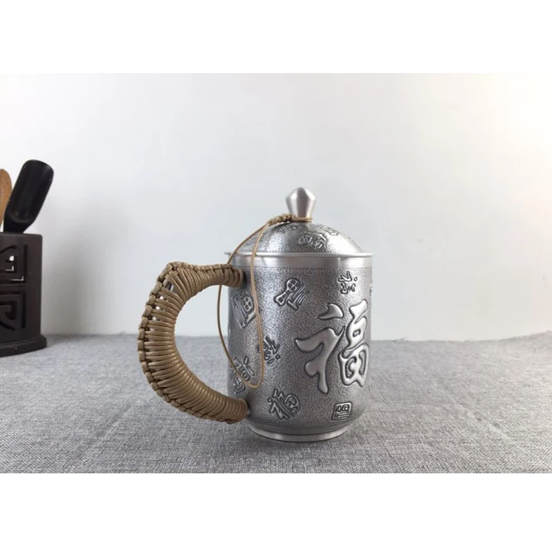 Silver Cup 999 Sterling Silver Handmade Tea Set Japanese Retro Office Cup Water Cup Tea Cup Tea Ceremony Kung Fu Tea Set 400ml