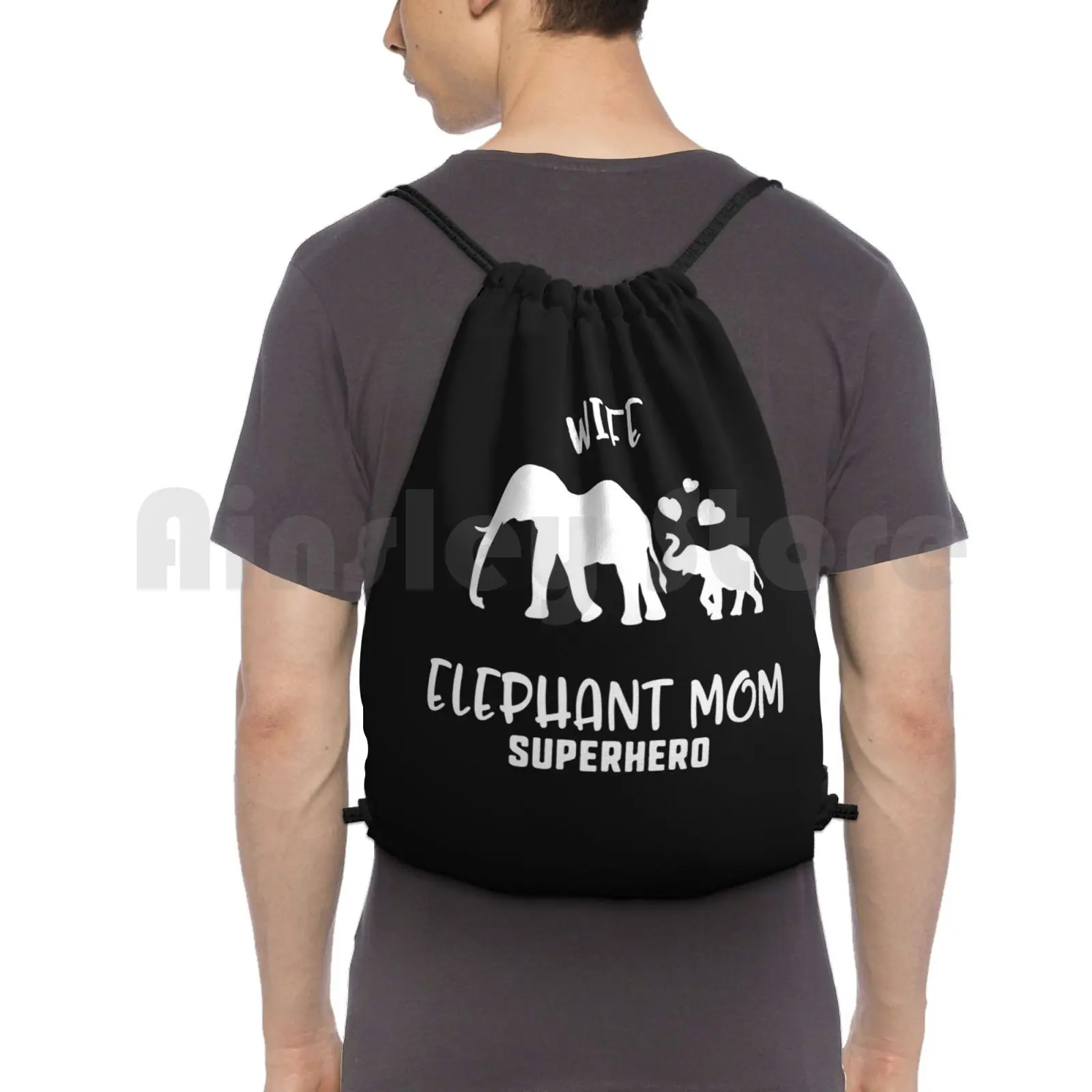 Wife Elephant Mom Superhero Elephant Backpack Drawstring Bag Riding Climbing Gym Bag Elephant Mothers Day Superhero Wife Mom