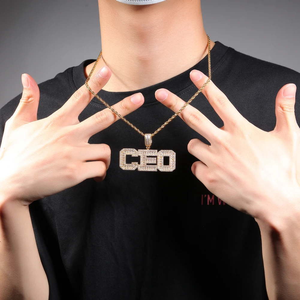 TBTK Customized Name Baguettecz Letter Pendant Iced Out Shinning Cubic Zirconia Personalized Name Necklace Hiphop Jewelry