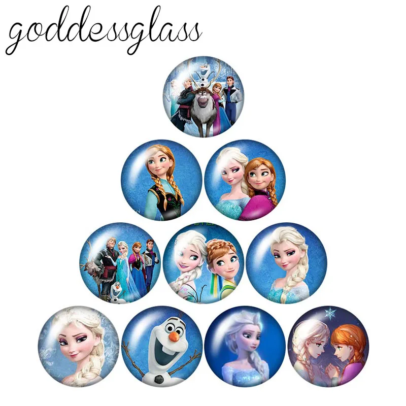 Disney Princess Elsa Anna Olaf Girls 10pcs 12mm/18mm/20mm/25mm Round photo glass cabochon flat back Necklace Making findings