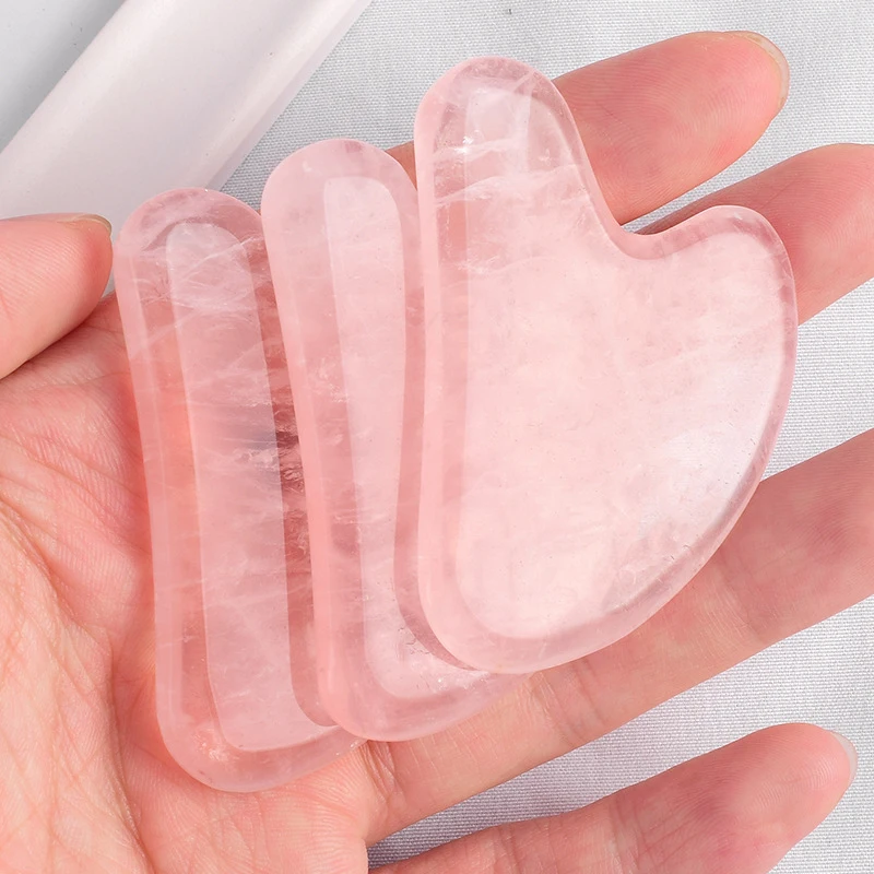 1 pz giada naturale Gua Sha raschietto bordo massaggio quarzo rosa giada pietra Guasha per viso collo pelle Lifting rimozione rughe