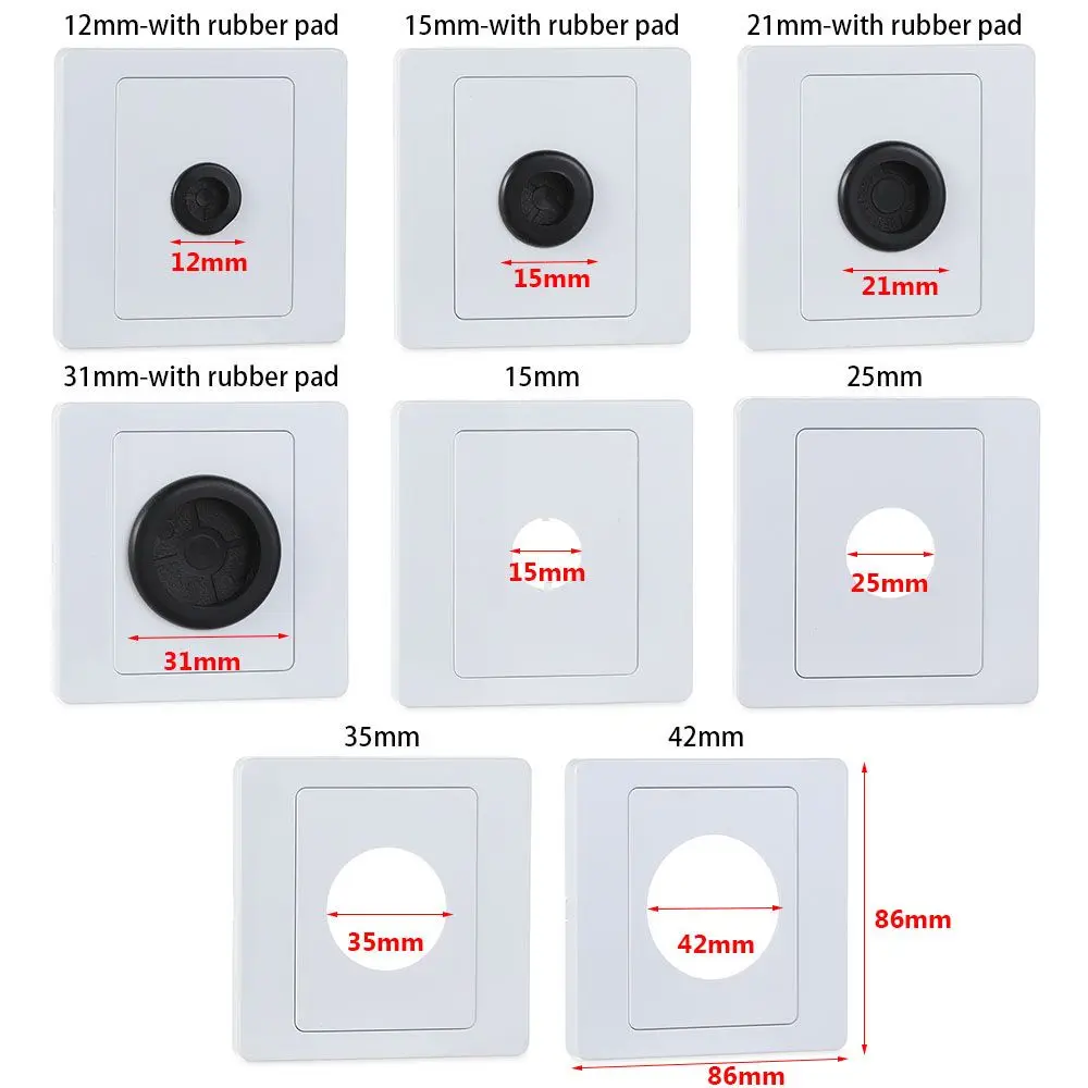 86Type White Cable Socket Panel Decorative Cover Wall Blank Panel With Outlet Hole Rubber Pad Wiring Accessories Home Improvemen