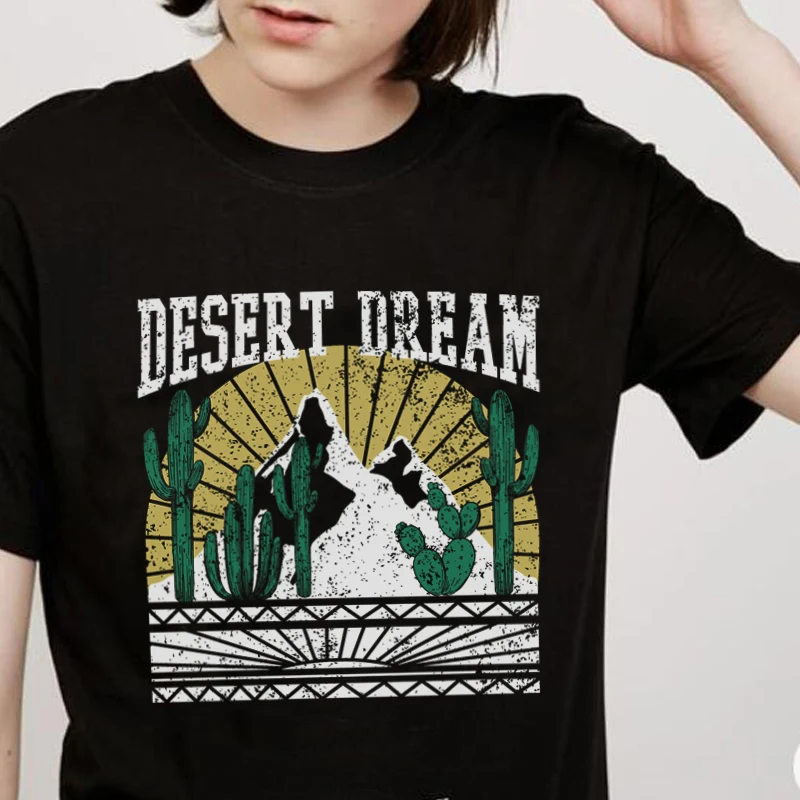 Desert Dream Cactus Retro T Shirt Vintage Boho Style Graphic Tees Cowgirl Cotton Short Sleeve Women Tshirt Hippie Top Clothes