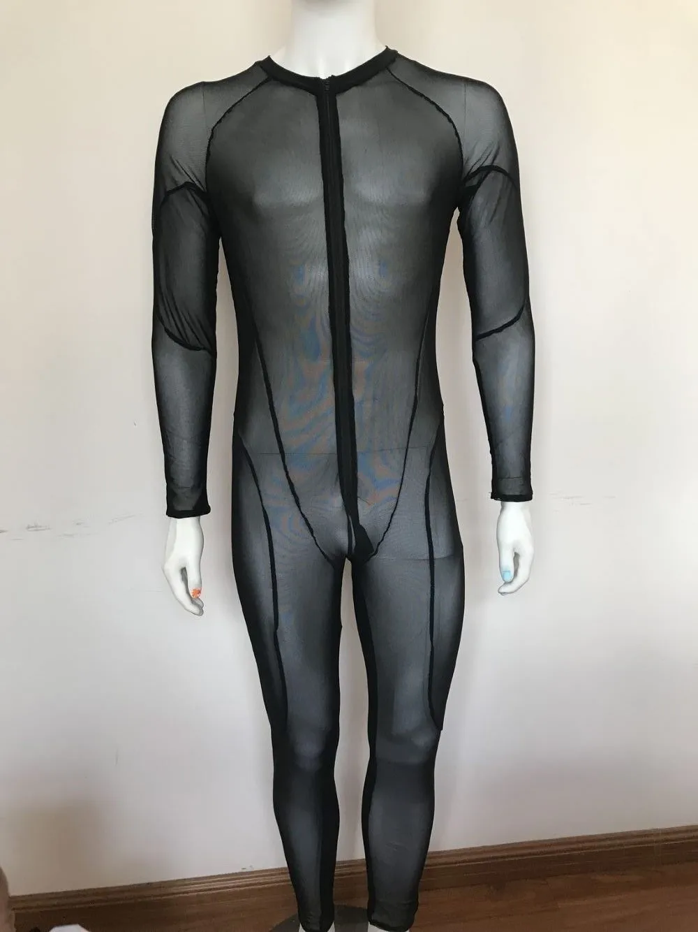 

Men Transparent Mesh Full Body Bodysuit Zipper Sheer Jumpsuit Sexy Tight Gay Wear See Through Playsuit Fetish Lingerie Sleepwear