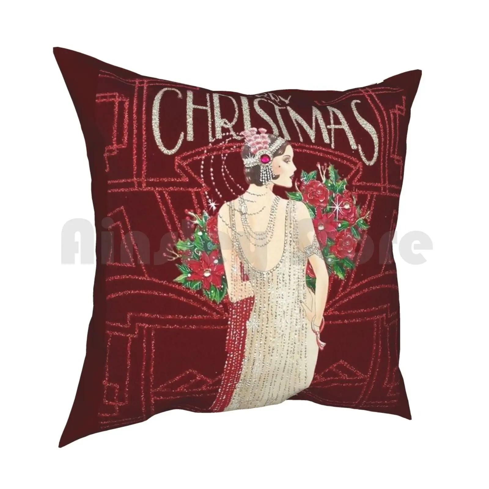 Flapper : Vintage Christmas Print Pillow Case Printed Home Soft Throw Pillow Flappers Christmas Flowers Petals Blossoms