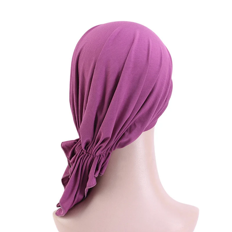 Muslim Women Modal Cotton Elastic Turban Cap Head Wrap Pirate Hat Cancer Bandanna Cap Doorag Chemo Hair Loss Cover Beanie Scarf