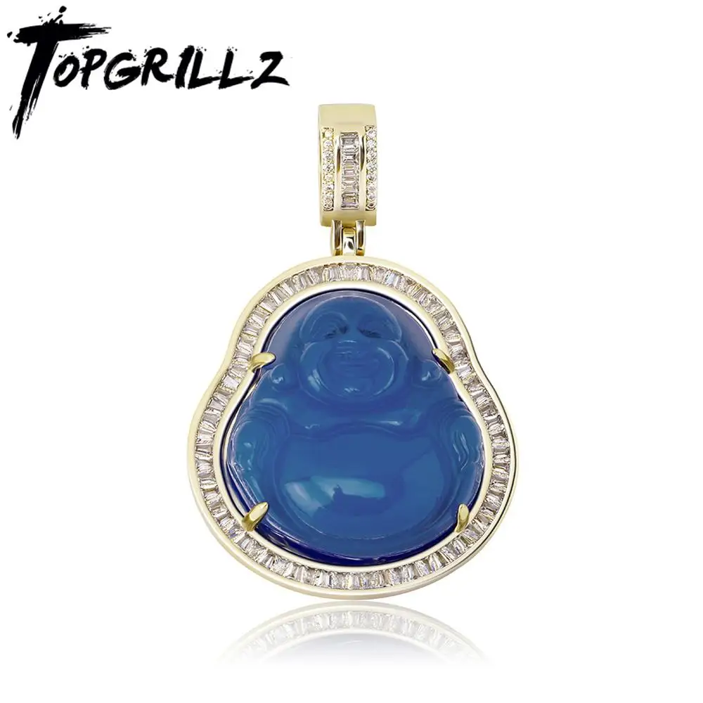 TOPGRILLZ Blue/Red/Pink/Green Buddha Pendant Iced Out Cubic Zirconia Pendant Necklace Hip Hop Fashion Jewelry For Gift