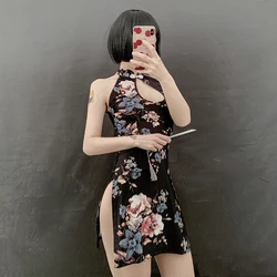 Flirting with Men:Embroidery Cheongsam Short Dresses Women Traditional Vietnam Ao Dai Uniforms Party Uniform Sexy Lingerie