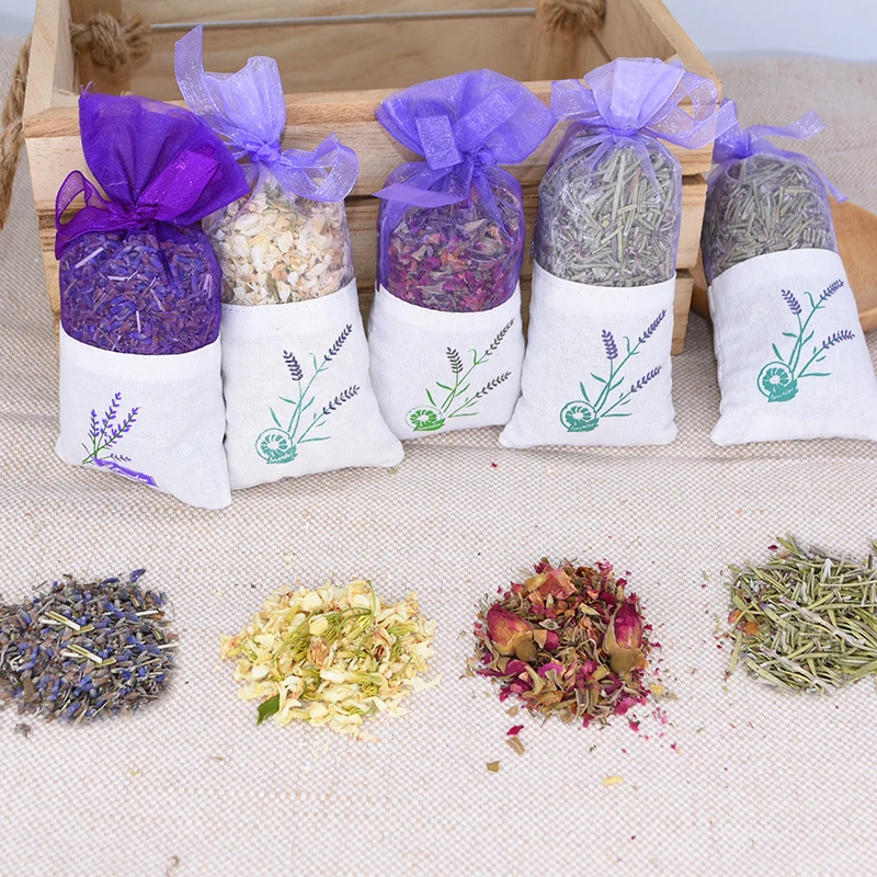 Natural Dried Flower Rose Jasmine Lavender Bud Flower Sachet Bag Home Aromatherapy Wardrobe Desiccant Car Room Air Refreshing 6z