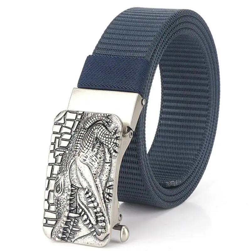 SupSindy Man's Nylon Belt Luxury Crocodile Metal Automatic Buckle Canvas Belts for Men Fashion Jeans Waistband Casual Male Strap