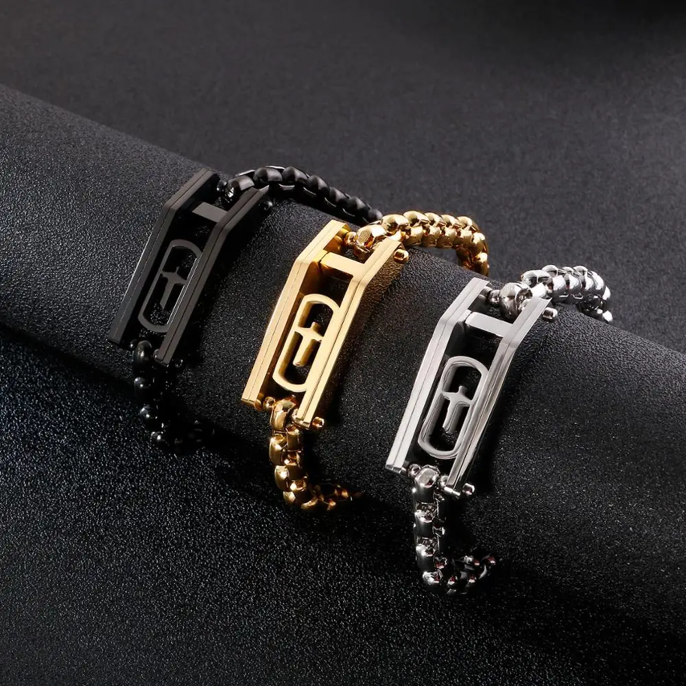 

316L Stainless Steel Chained Floating God Praying Cross Bracelets Thick Chain Locomotive Bracelet Men Best Friends Gifts For Him