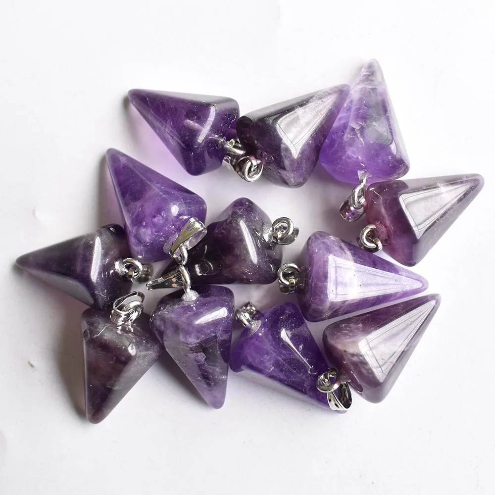 2020 Fashion high quality Natural stone amethysts faceted pendulum charms pendants for jewelry making Wholesale 12pcs/lots free