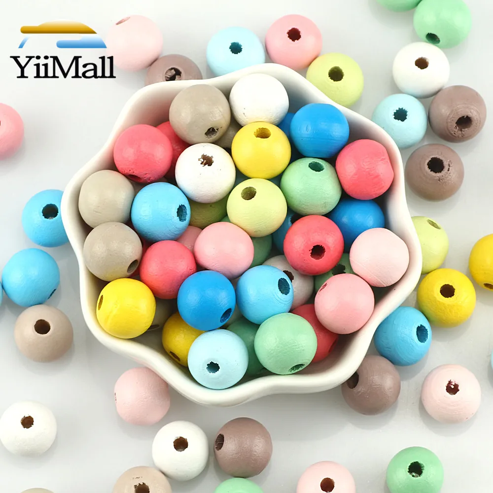 Multicolor Wooden Beads 8/10/12mm Round Wood Ball Spacer Beads For Jewelry Making DIY Pacifier Clip Bracelet Finding