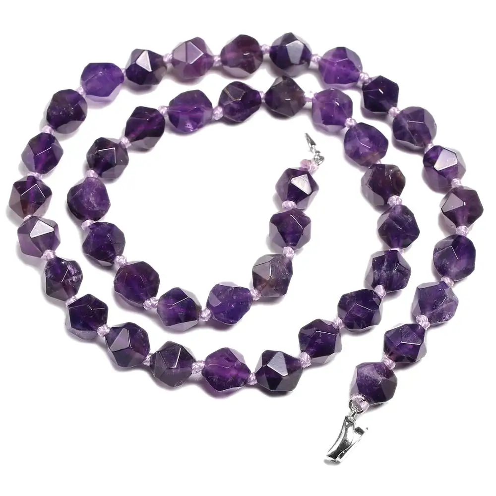 Natural Faceted Amethyst Gem Stone Necklace 925 Sterling Silver 16.5\