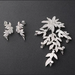 Leaf Jewelry Sets Earrings DIY Women Luxury Pearls Necklace Making Findings Paved Zircon Connector Pendants Accessories
