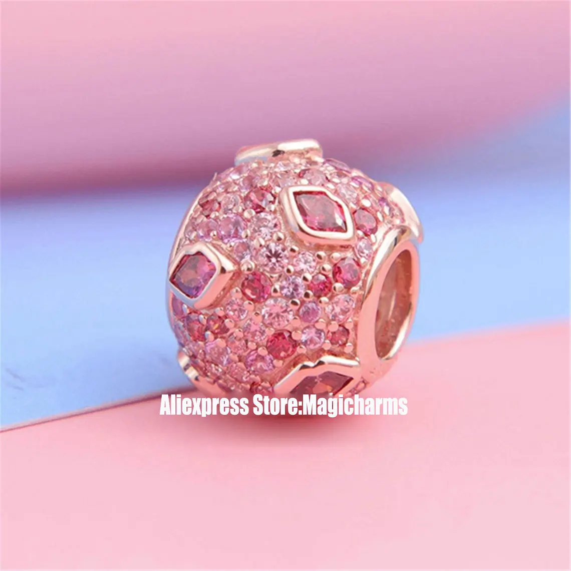 

925 Sterling Silver & Rose Gold Plated Sparkling Kiss Pave Charm Bead Fits All European Pandora Bracelets Necklaces