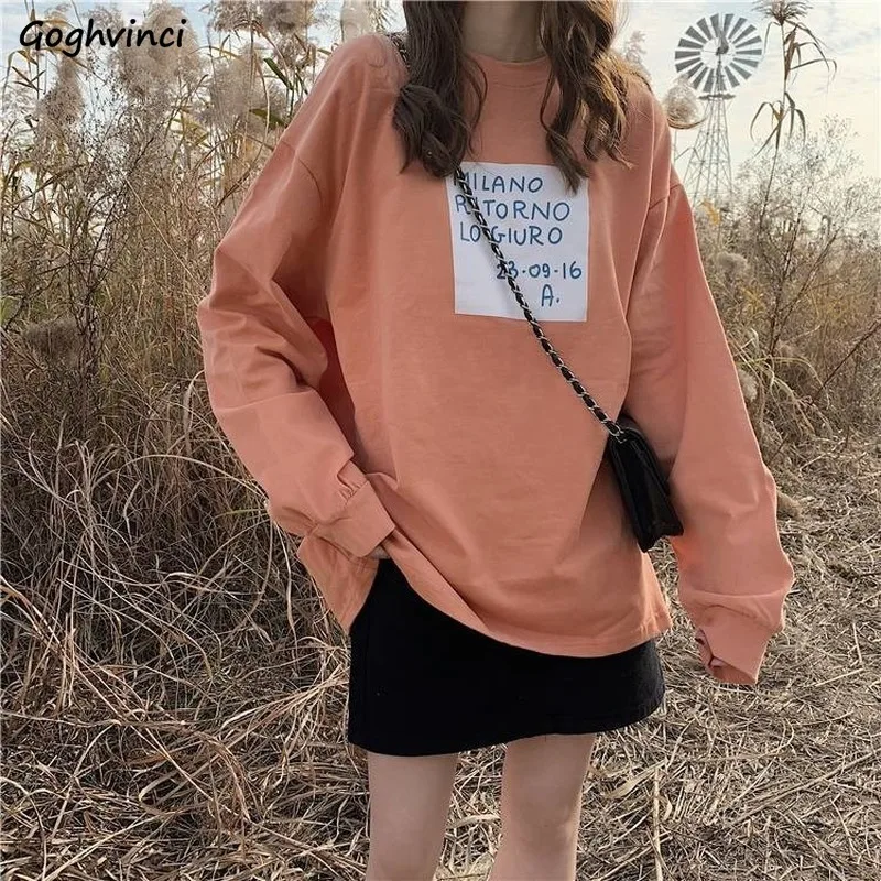 Long Sleeve T-shirts Women Spring Printed Harajuku Womens Autumn Tops Street Wear Simple Korean Style Loose Students Ins Chic