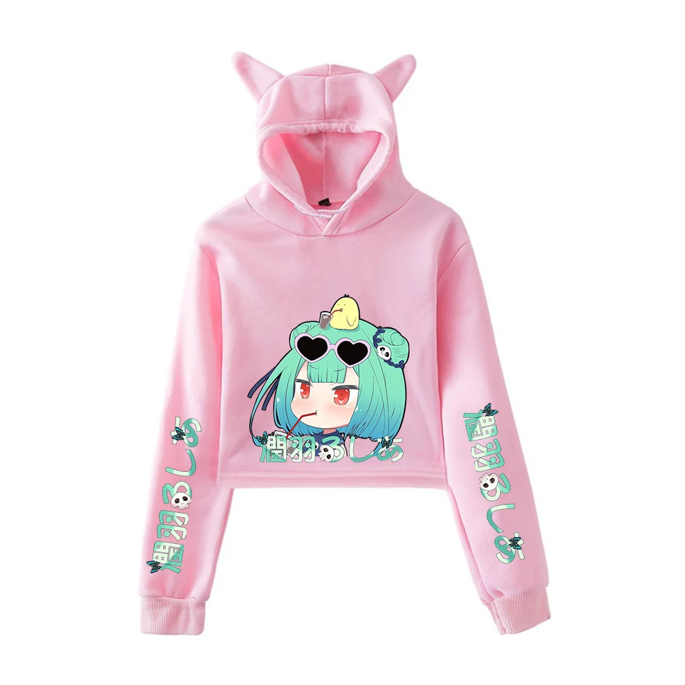 

HOLOLIVE VTuber Uruha Rushia Print Cat Cropped Hoodies Girl Long Sleeve Hooded Pullover Crop Tops Kawaii Sweet Sexy Loose Tide