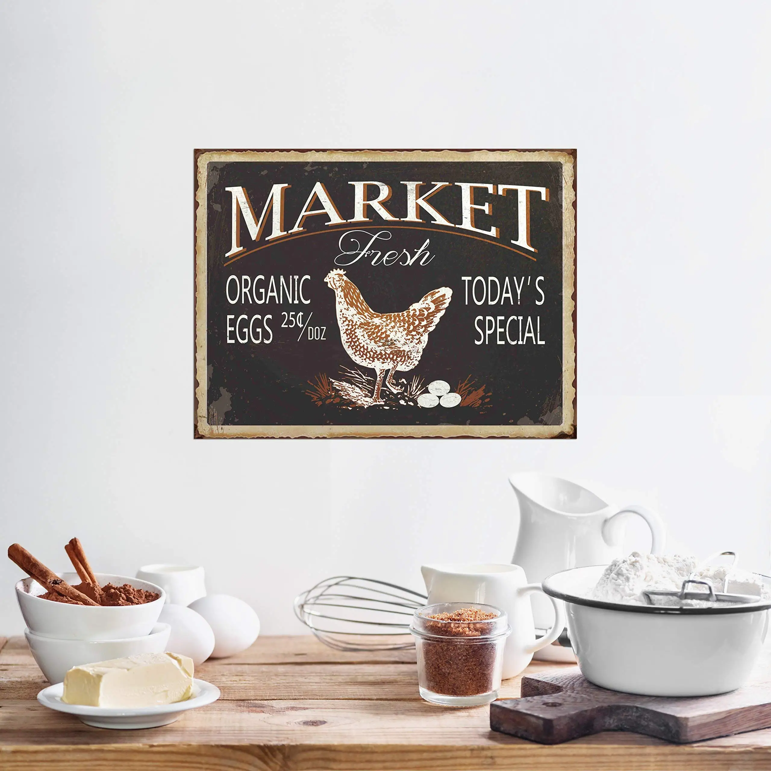 Market Fresh Eggs Retro Vintage Tin Bar Sign Country Home Decor /8x12 INCH