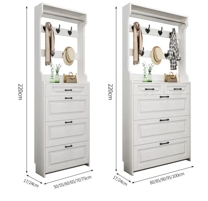 Shoe cabinet white with coat rack flip bucket shoe cabinet with drawer large capacity and space saving storage shoe shelf