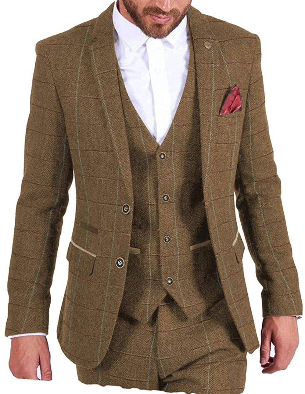 Tuxedos en tweed à carreaux imbibés pour hommes, Blazer, Glace, Pantalon, Laine, GroomTIME, Mariage, Mode masculine, 3 pièces