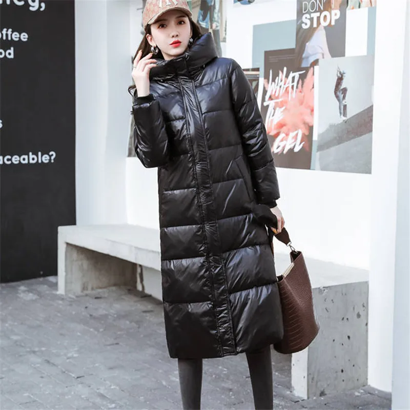 2024 New Winter Down Cotton Jackets Women\'s Clothing Long Parkas Slim Hooded Warm Winter Coats Female Black Overcoats V1162