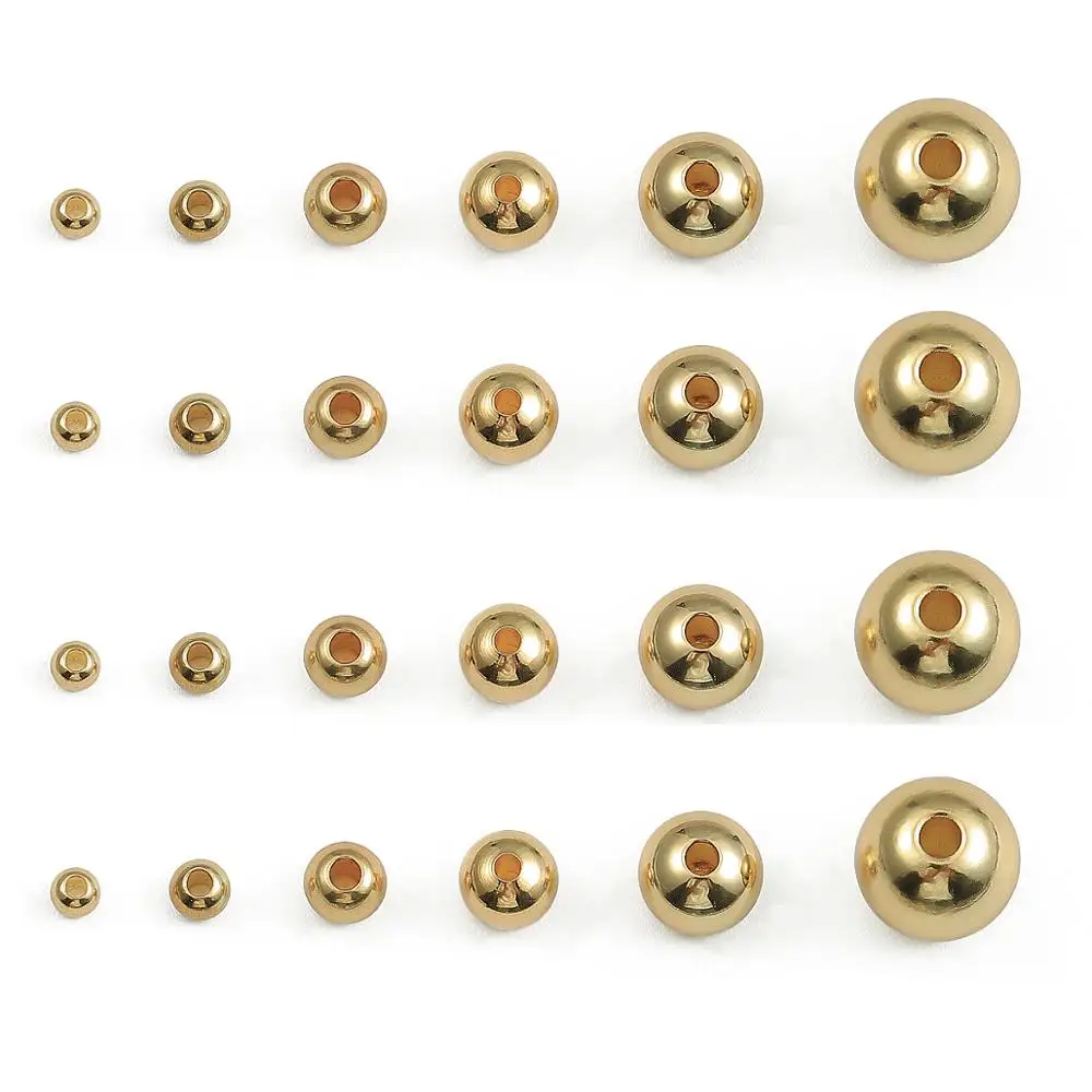 New Arrival 10-100pcs 2.5 3 4 5 6 8 mm Beads 18K Gold Plated Metal Beads Smooth Ball Spacer Beads For Jewelry Making